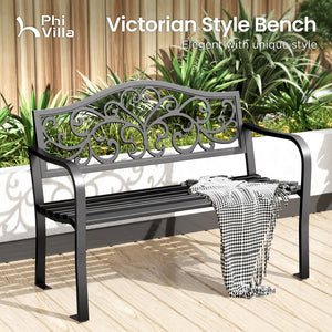 Outdoor Cast Iron Garden Bench with Unique Three-Dimensional Pattern