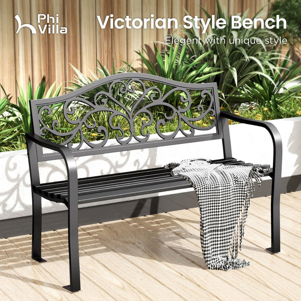 Outdoor Cast Iron Garden Bench with Unique Three-Dimensional Pattern