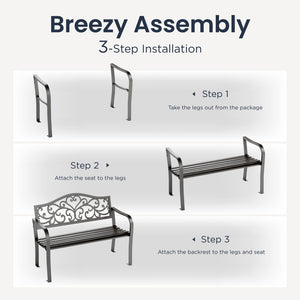 Outdoor Cast Iron Garden Bench with Unique Three-Dimensional Pattern