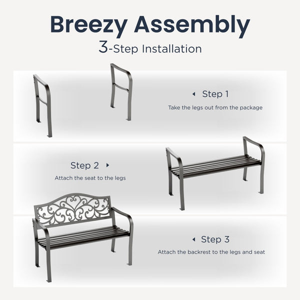 Outdoor Cast Iron Garden Bench with Unique Three-Dimensional Pattern