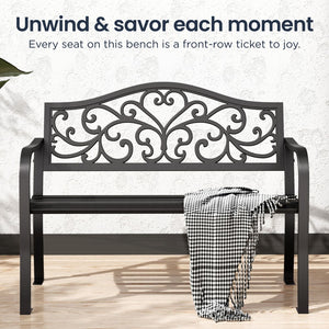 Outdoor Cast Iron Garden Bench with Unique Three-Dimensional Pattern