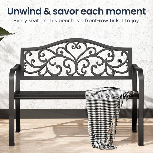 Outdoor Cast Iron Garden Bench with Unique Three-Dimensional Pattern