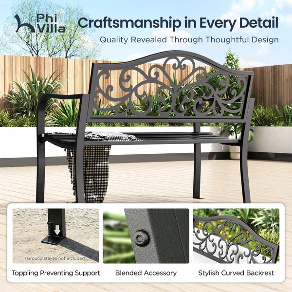 Outdoor Cast Iron Garden Bench with Unique Three-Dimensional Pattern