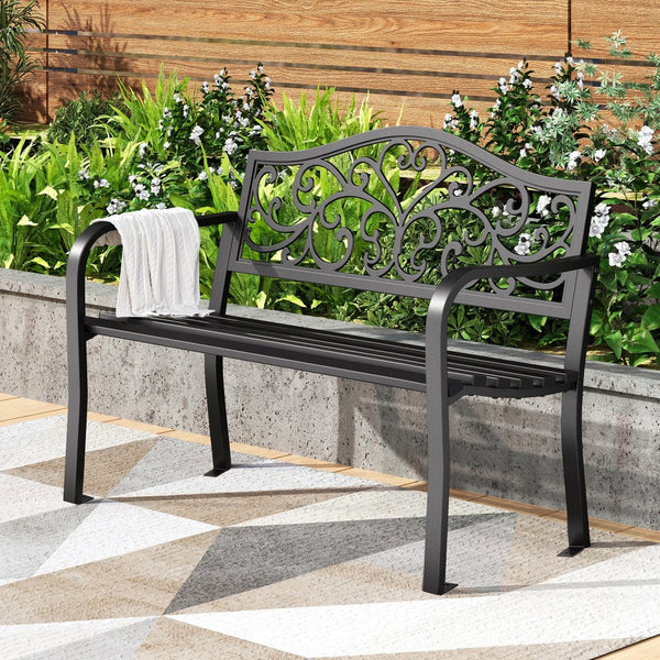 Outdoor Cast Iron Garden Bench with Unique Three-Dimensional Pattern