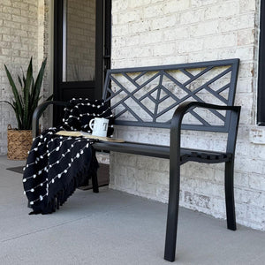 Outdoor Cast Iron Garden Bench with Unique Three-Dimensional Pattern
