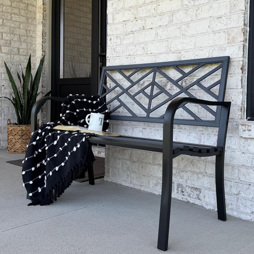 Outdoor Cast Iron Garden Bench with Unique Three-Dimensional Pattern