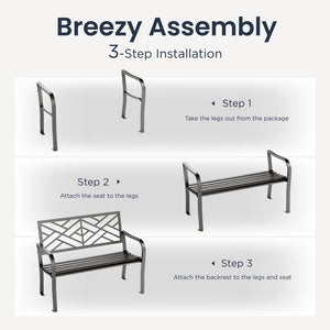 Outdoor Cast Iron Garden Bench with Unique Three-Dimensional Pattern