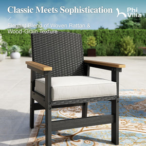 Tranquil 7-Pcs Outdoor Dining set with HDPE Rattan Chair and Wood-like Table