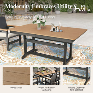 Tranquil 7-Pcs Outdoor Dining set with HDPE Rattan Chair and Wood-like Table