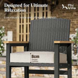 Tranquil 3-Piece Outdoor High Bar Set with HDPE Wicker Stools & Wood-Like Table