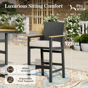 Tranquil 3-Piece Outdoor High Bar Set with HDPE Wicker Stools & Wood-Like Table