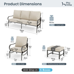 7-Seater Outdoor Metal Wave Sofa Set with Ottomans