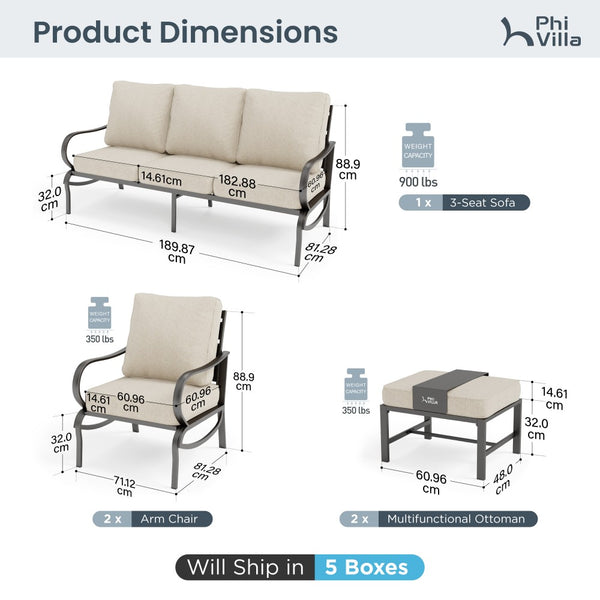 7-Seater Outdoor Metal Wave Sofa Set with Ottomans