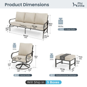 7-Seater Outdoor Metal Wave Sofa Set with Ottomans
