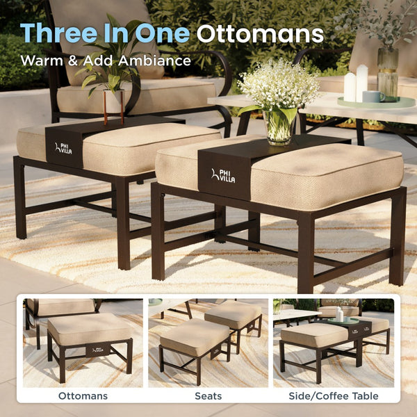 7-Seater Outdoor Metal Wave Sofa Set with Ottomans