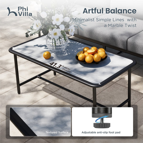 Grey KSLIN™ 5 Seat Garden Sofa with Marble Table