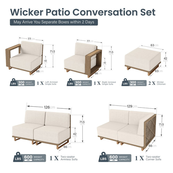 Catalina 6-Seater Modern Patio Sectional Rattan Sofa Set