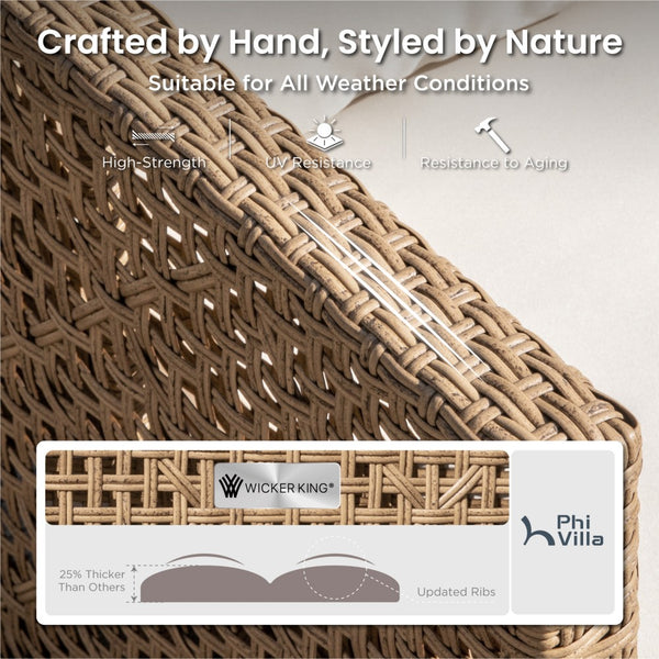 Boho Style Outdoor Wicker Conversation Sofa set with Acacia Wood Coffee Table