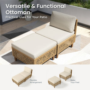 Boho Style Outdoor Wicker Conversation Sofa set with Acacia Wood Coffee Table