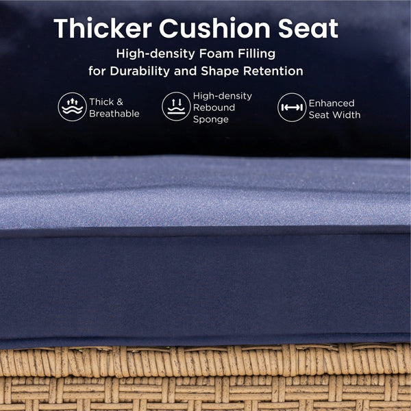 Boho Style Outdoor Wicker Conversation Sofa set with Acacia Wood Coffee Table