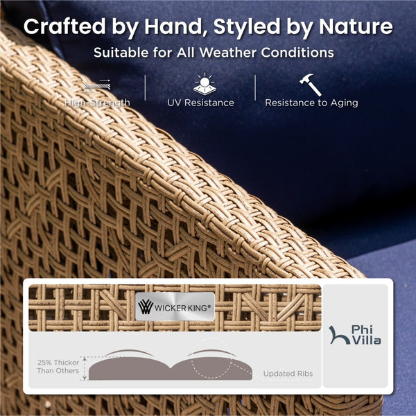 Boho Style Outdoor Wicker Conversation Sofa set with Acacia Wood Coffee Table