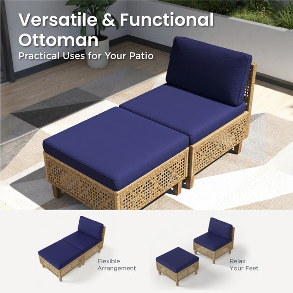 Boho Style Outdoor Wicker Conversation Sofa set with Acacia Wood Coffee Table