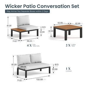 U Shaped Outdoor Corner Sofa Set Metal Frame Patio Sectional with Cushions