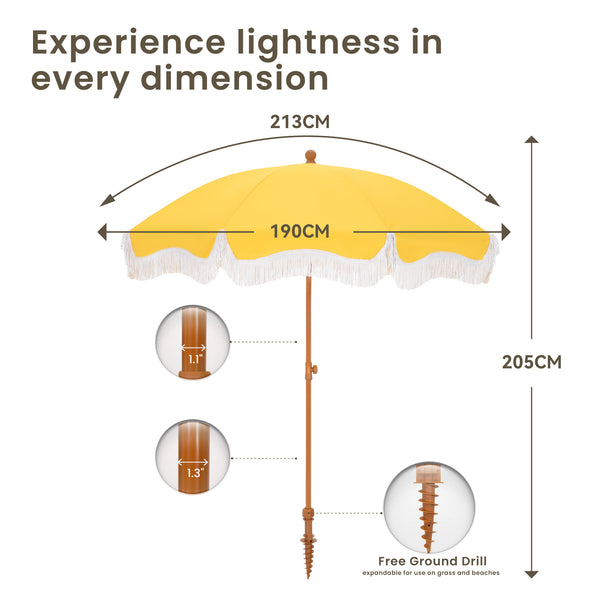2m Auto-Tilt Beach Tassel Umbrella With Handy Carry Bags