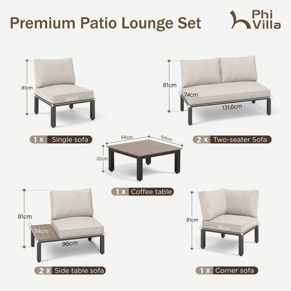 L Shaped Outdoor Corner Sofa Set Metal Frame Patio Sectional with Cushions