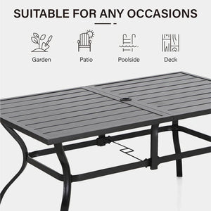7-Piece Garden Dining Set with Metal Rectangular Slat Table and Wicker Rattan Chairs