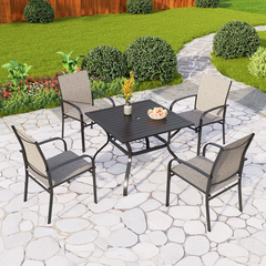 Phi Villa 5 Piece Garden Dining Set with 4 Fixed Textilene Chairs and Table 