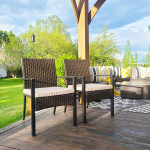 7-Piece Garden Dining Set with Rectangular Table and Wicker Rattan Chairs