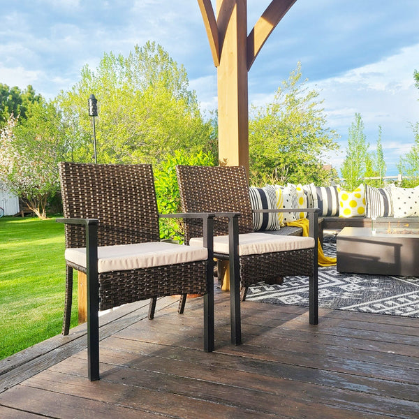 7-Piece Garden Dining Set with Metal Rectangular Slat Table and Wicker Rattan Chairs