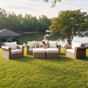 Classic Rattan Garden Sofa Set with Footstools