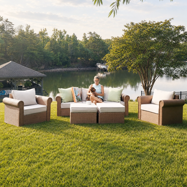 Classic Rattan Garden Sofa Set with Footstools