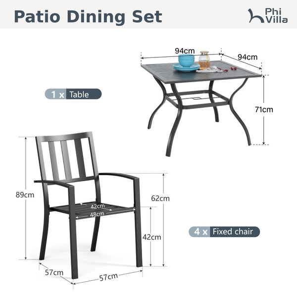 5-Piece Patio Dining Set Steel Square Table and Stackable Chair