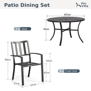 5-Piece Outdoor Dining Set with 107cm Round Table and Stackable Chairs