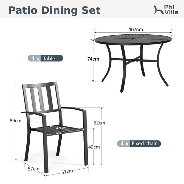 5-Piece Outdoor Dining Set with 107cm Round Table and Stackable Chairs