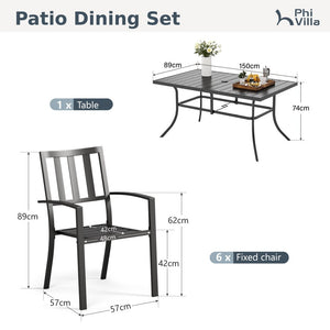 7 Piece Outdoor Metal Dining Set for Garden Patio and Backyard