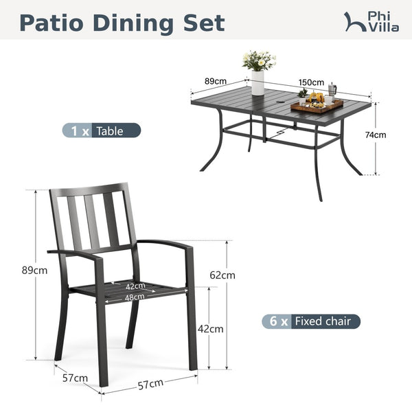 7 Piece Outdoor Metal Dining Set for Garden Patio and Backyard