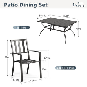 Rectangle Patio Table and 6 Stackable Chairs 7-Piece Metal Outdoor Patio Dining Sets