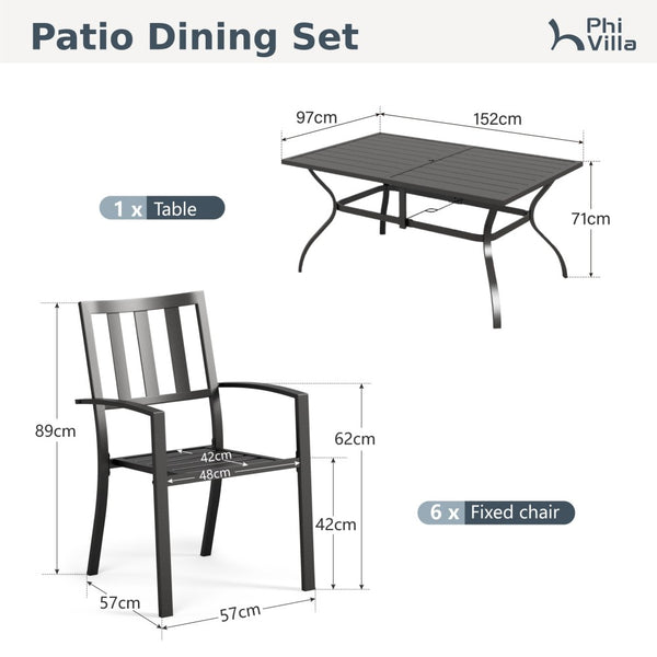 Rectangle Patio Table and 6 Stackable Chairs 7-Piece Metal Outdoor Patio Dining Sets