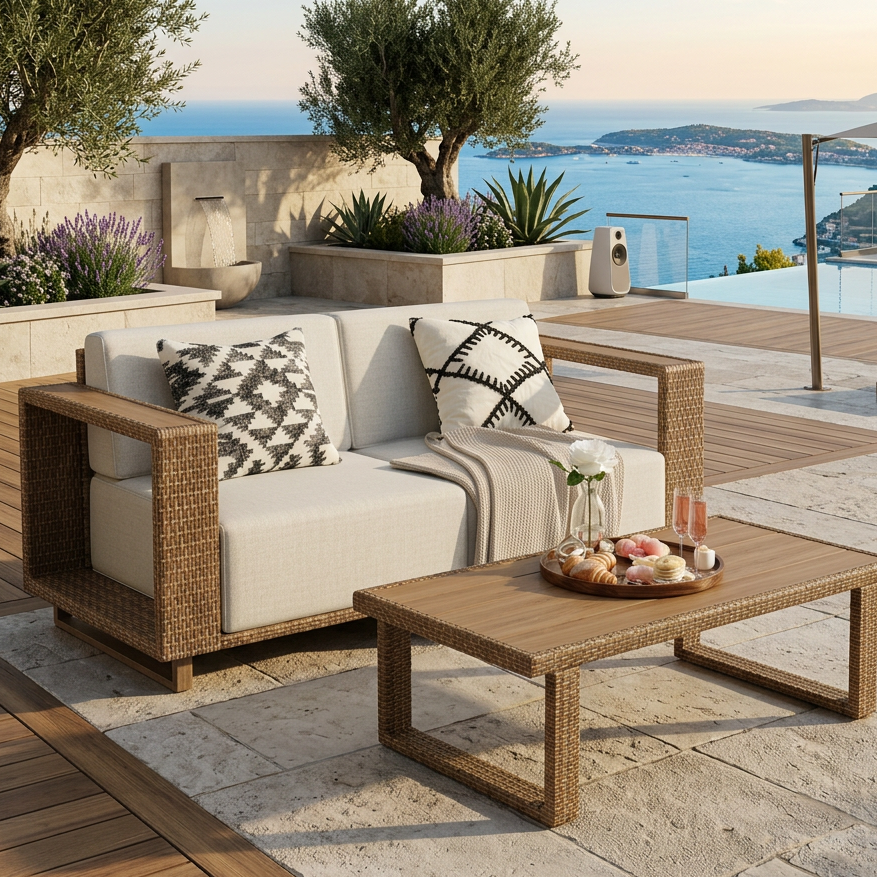 Patio Rattan Loveseat-Add-on Piece for Catalina Sofa Set