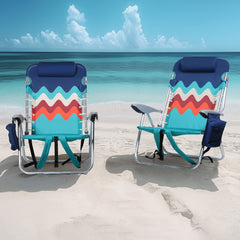 Adjustable folding beach chairs with aluminium frame, Oxford fabric and built-in cooler bag
