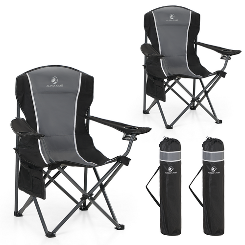 Foldable camping chairs with thickened steel frame, 600D Oxford fabric and multi storage pockets