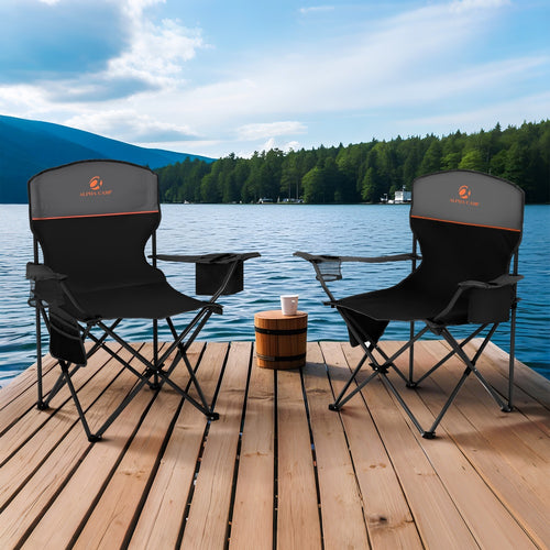Heavy duty folding camping chairs with steel frame, 600D Oxford fabric and side storage pockets