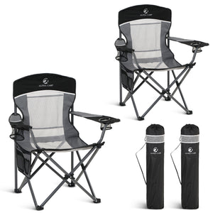 Breathable mesh folding camping chairs with robust steel frame and side storage pockets
