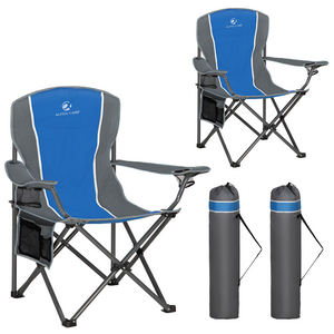 Foldable camping chairs with thickened steel frame, 600D Oxford fabric and multi storage pockets