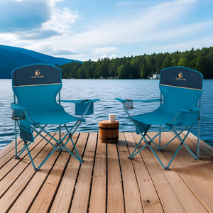 Heavy duty folding camping chairs with steel frame, 600D Oxford fabric and side storage pockets