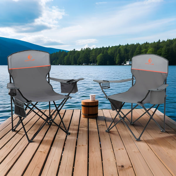 Heavy duty folding camping chairs with steel frame, 600D Oxford fabric and side storage pockets
